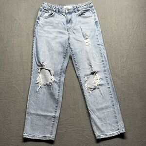 Evsie Girls Distressed Straight Leg Jeans Light Wash 13/14 Short Ripped Knee
